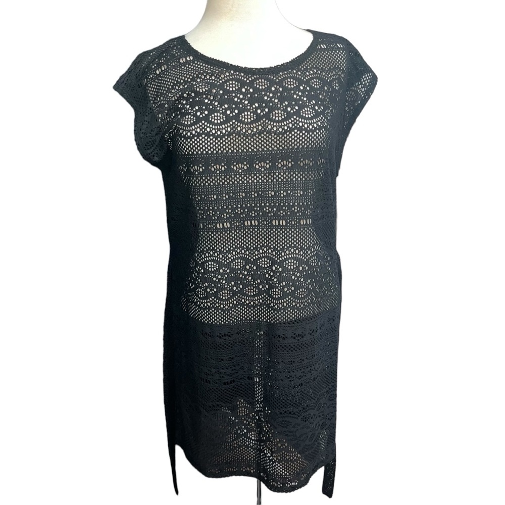 Xhilaration Black Lace Swim Cover Up Dress Sheer Sleeveless Tunic Large #34